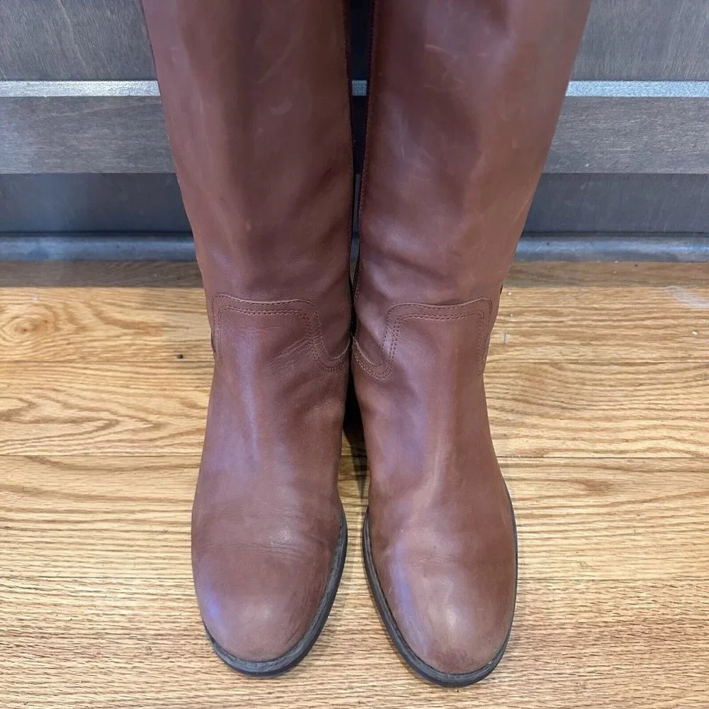 Womens Coach Easton Tall Tan Leather Buckle Zip Casual Riding Boots Size 6 B GUC